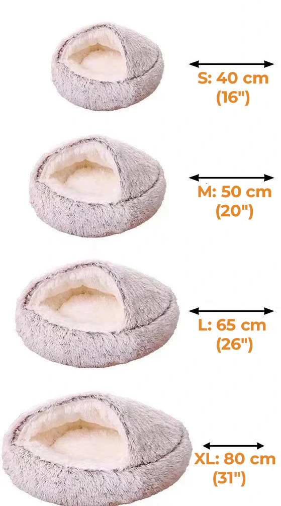 FLUFFY BED WITH HOODED COVER – SOFT DONUT NEST FOR CATS & SMALL DOGS
