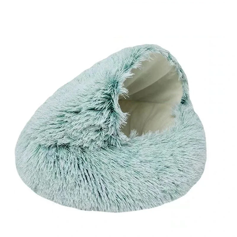 FLUFFY BED WITH HOODED COVER – SOFT DONUT NEST FOR CATS & SMALL DOGS