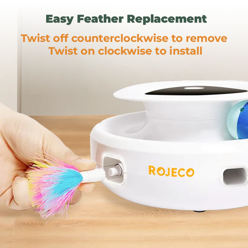 INTERACTIVE 2-IN-1 CAT TOY WITH FEATHER & LED BALL