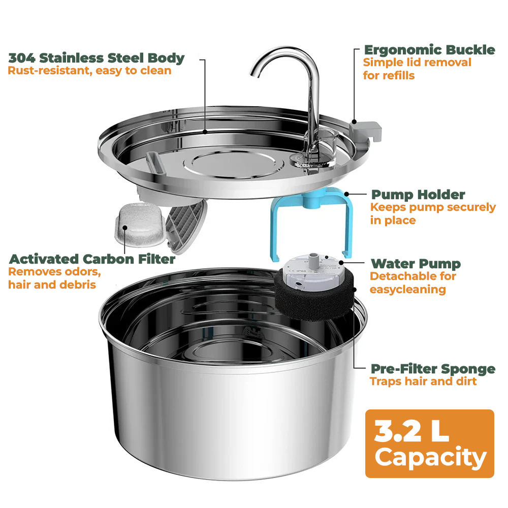 STAINLESS STEEL 3.2L PET WATER FOUNTAIN