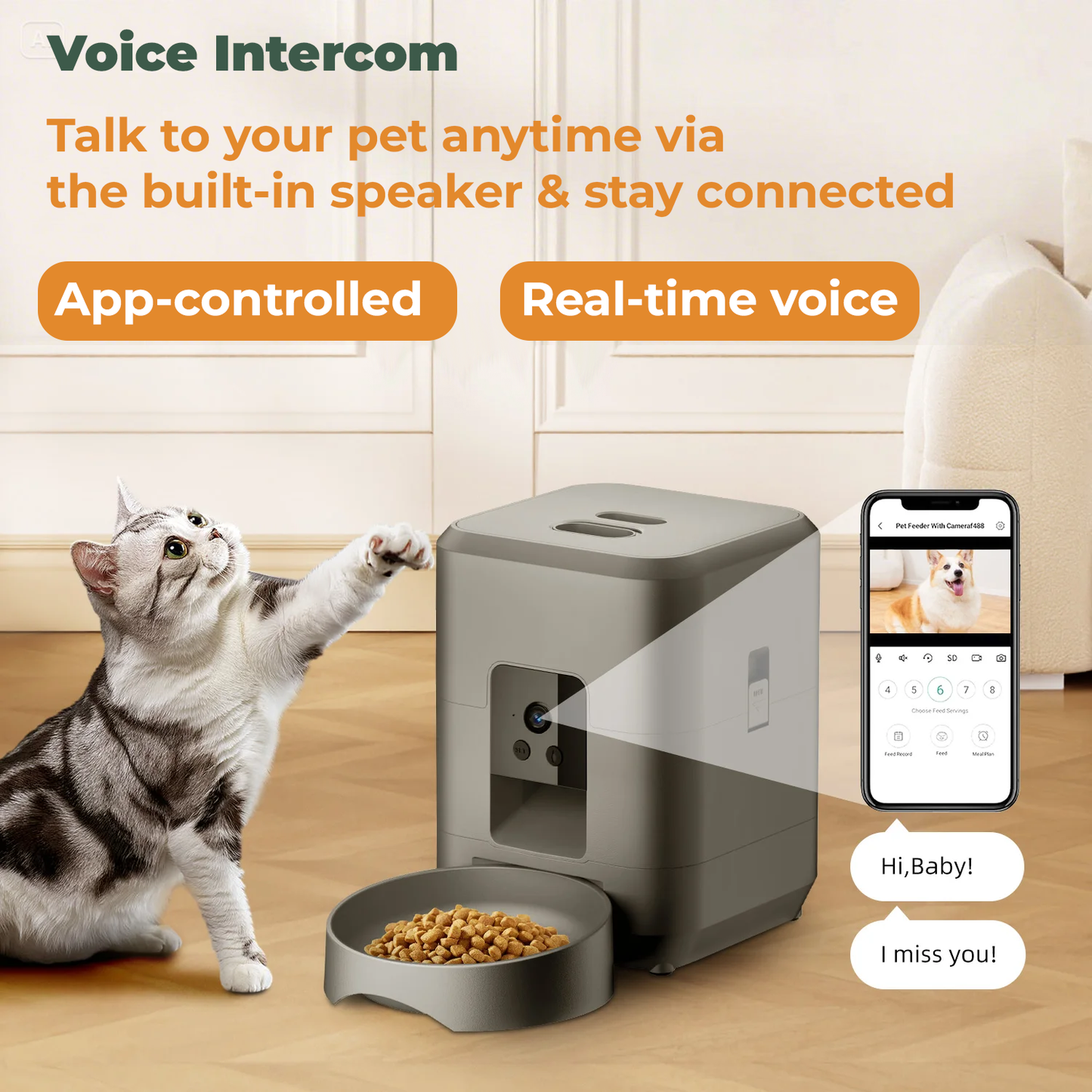 SMART AUTOMATIC PET FEEDER WITH WIFI, VIDEO & VOICE MESSAGING