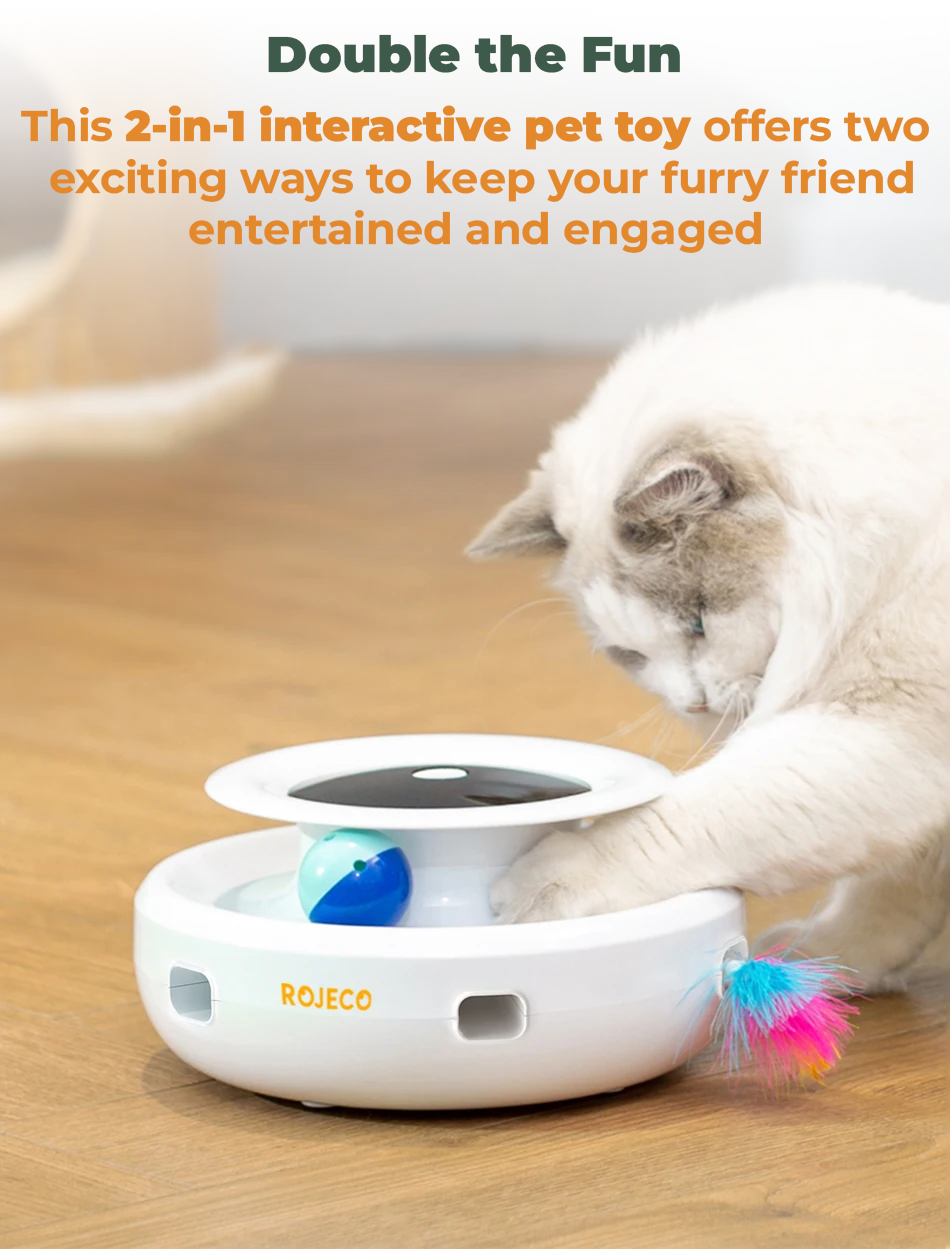 INTERACTIVE 2-IN-1 CAT TOY WITH FEATHER & LED BALL