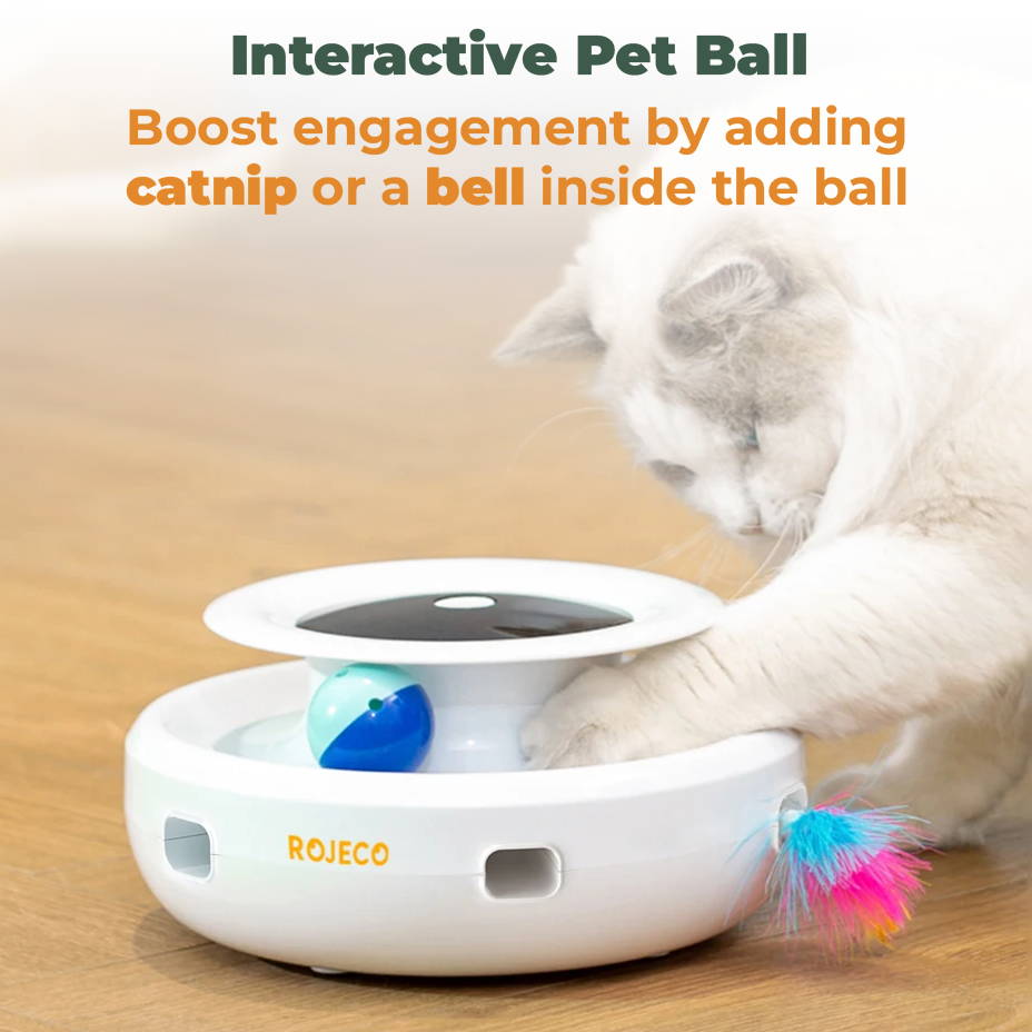 INTERACTIVE 2-IN-1 CAT TOY WITH FEATHER & LED BALL