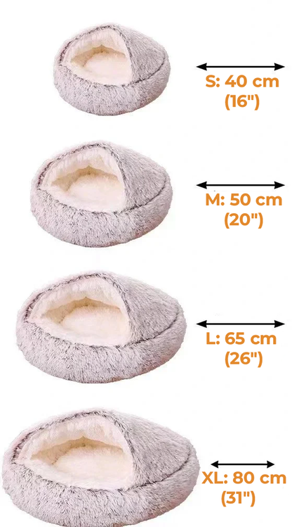 FLUFFY BED WITH HOODED COVER – SOFT DONUT NEST FOR CATS & SMALL DOGS