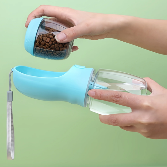 PORTABLE PET WATER BOTTLE WITH FOOD COMPARTMENT & DISPENSER