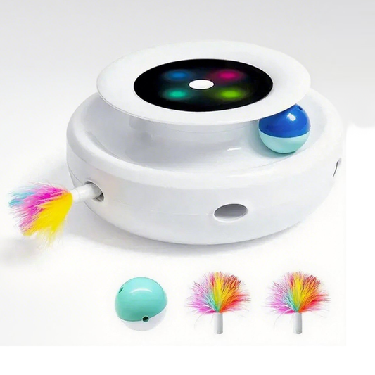 INTERACTIVE 2-IN-1 CAT TOY WITH FEATHER & LED BALL