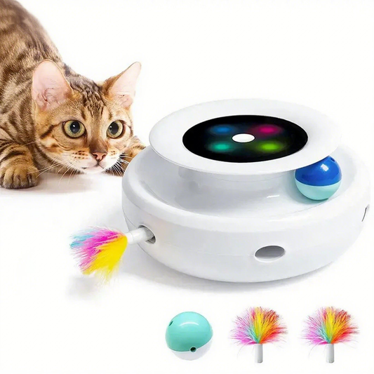 INTERACTIVE 2-IN-1 CAT TOY WITH FEATHER & LED BALL