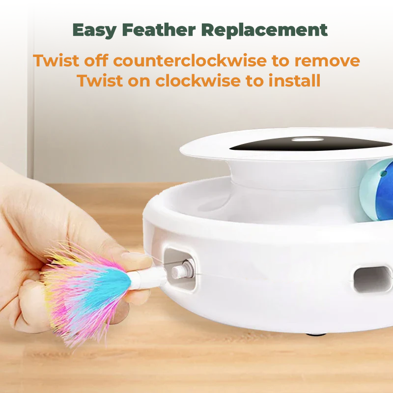 INTERACTIVE 2-IN-1 CAT TOY WITH FEATHER & LED BALL