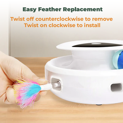 INTERACTIVE 2-IN-1 CAT TOY WITH FEATHER & LED BALL