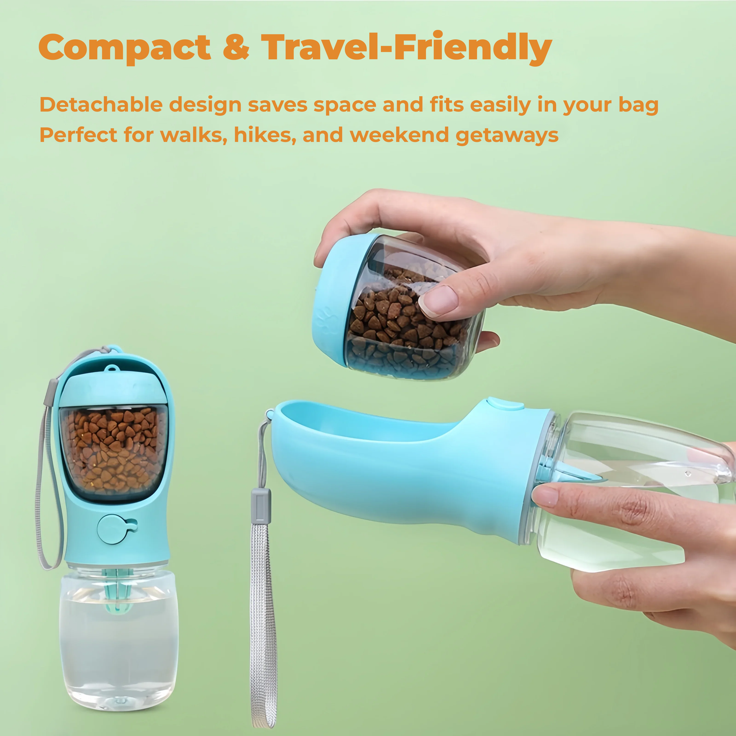 PORTABLE PET WATER BOTTLE WITH FOOD COMPARTMENT & DISPENSER