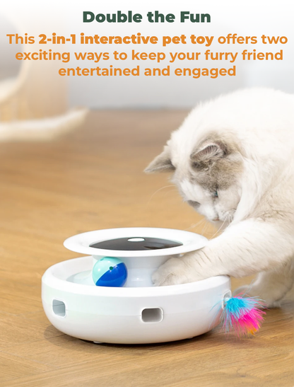 INTERACTIVE 2-IN-1 CAT TOY WITH FEATHER & LED BALL